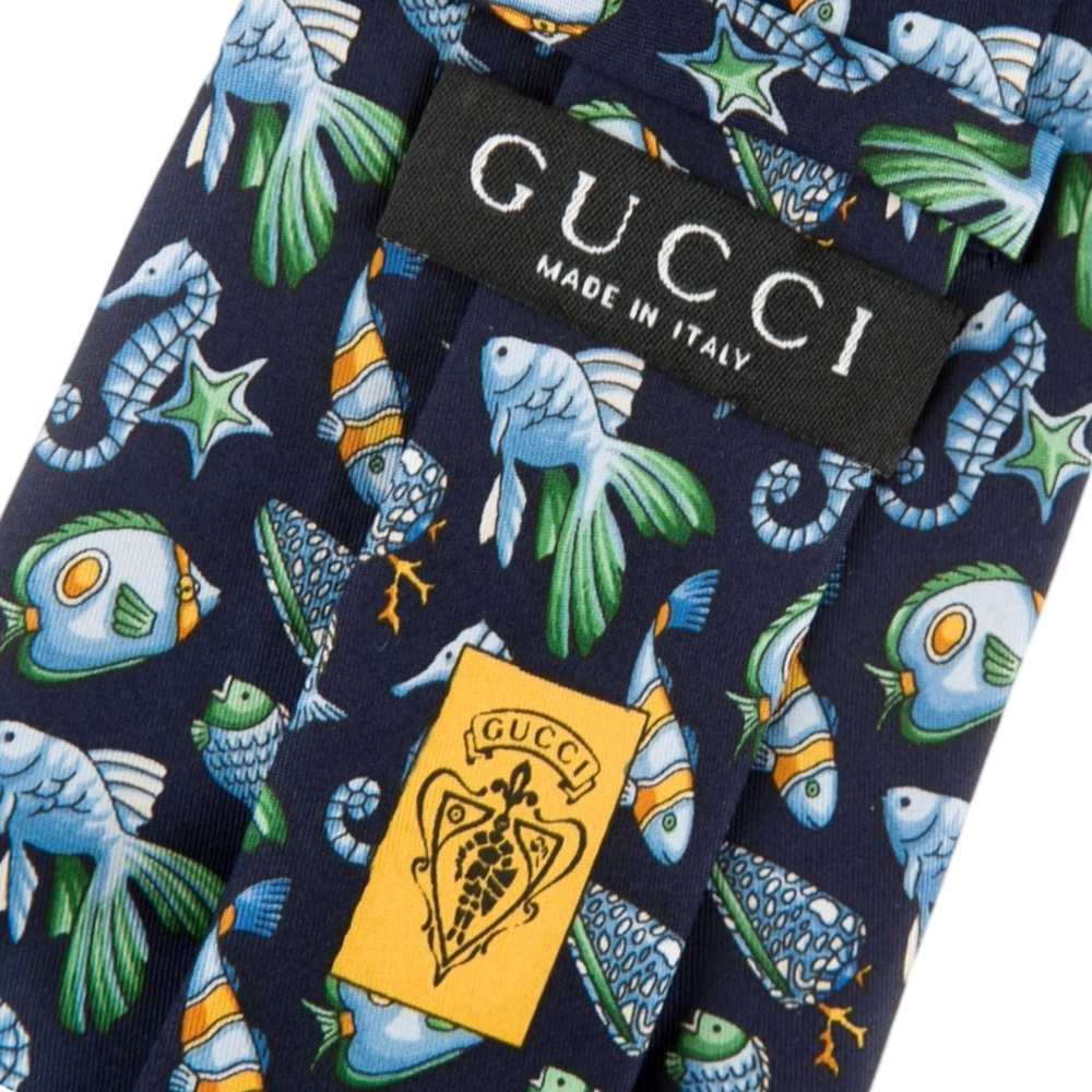 GUCCI • Vintage Fish Seahorse Business Classic Tie - Picture 8 of 10